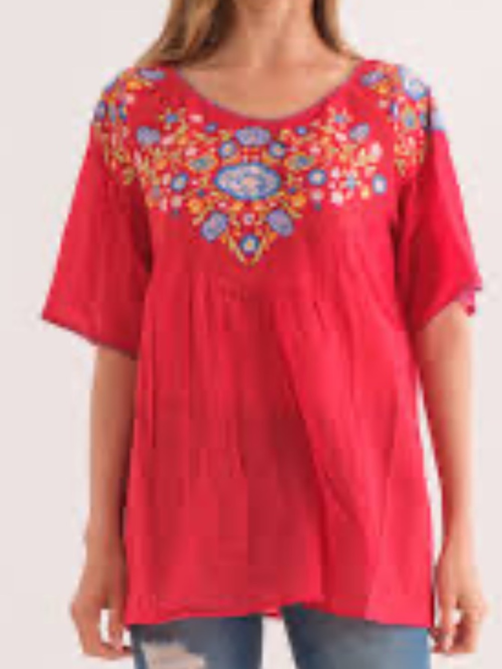 Raj Anthro NWT boho Embroidered red  Flutter-Sleeve Peasant Top size S